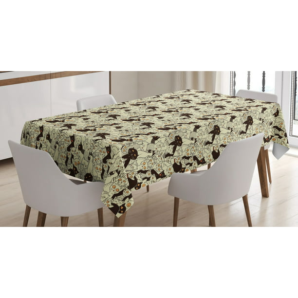 52 X 70 Grey Charcoal Grey White Ambesonne Kitten Tablecloth Cat Faces with Paw Footprint Childish Animal Love My Pet Illustration Rectangular Table Cover for Dining Room Kitchen Decor 